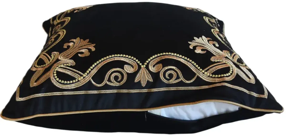 Gold Embroidered Black Velvet Pillow