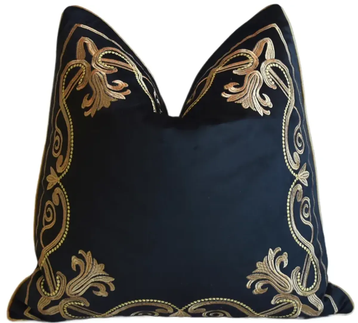 Gold Embroidered Black Velvet Pillow