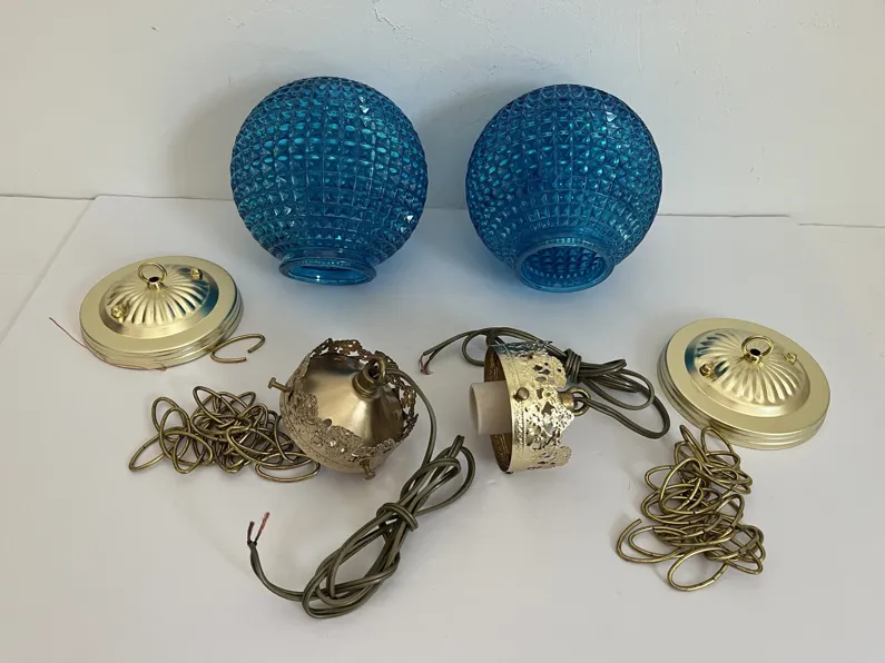 1960s Blue Glass Globe Lights - Set of 2