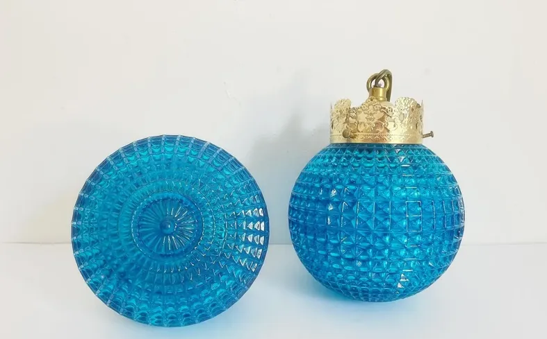 1960s Blue Glass Globe Lights - Set of 2