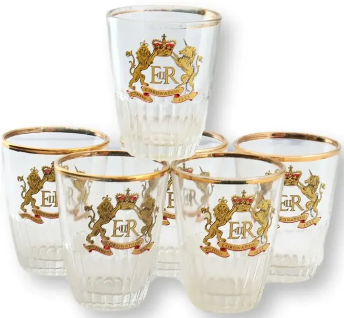 Steeple Chase Fox Hunt Beverage Set - 6pc - Rose Victoria - gold