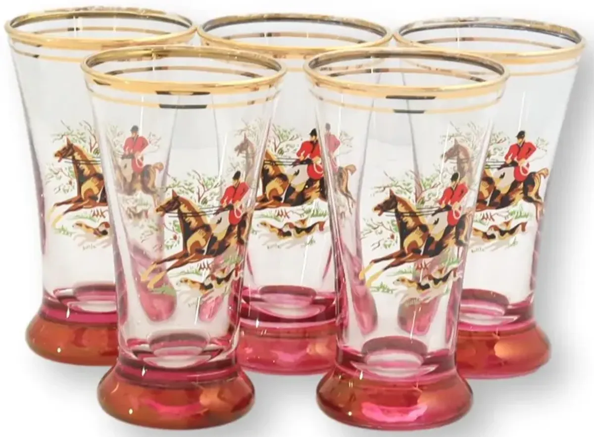 Steeple Chase Fox Hunt Beverage Set - 6pc - Rose Victoria - gold