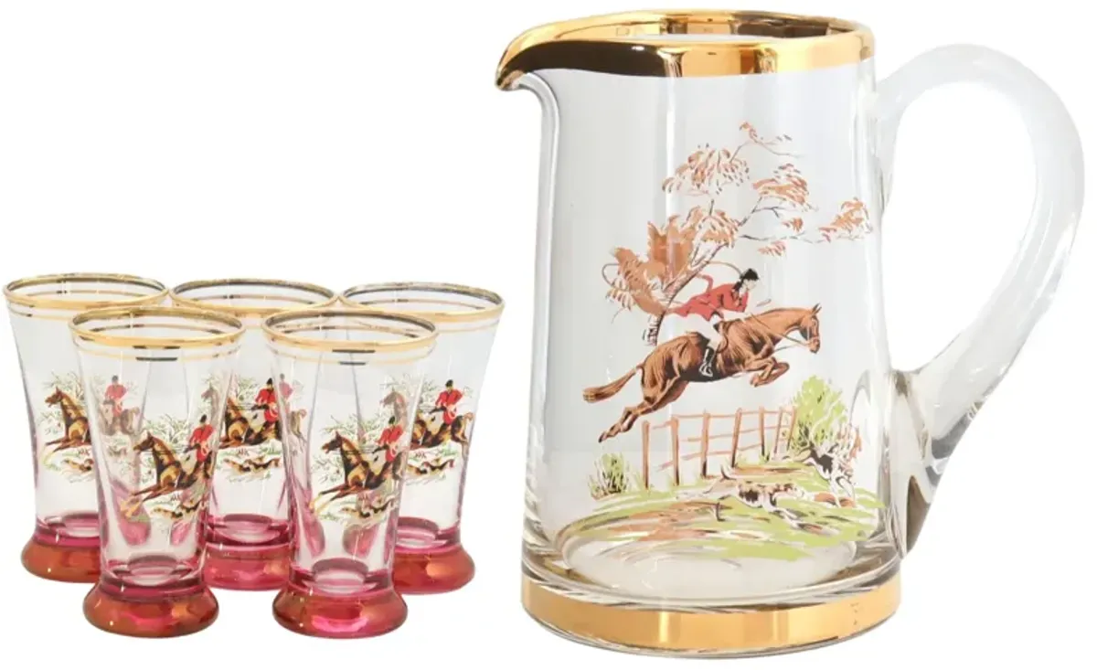 Steeple Chase Fox Hunt Beverage Set - 6pc - Rose Victoria - gold