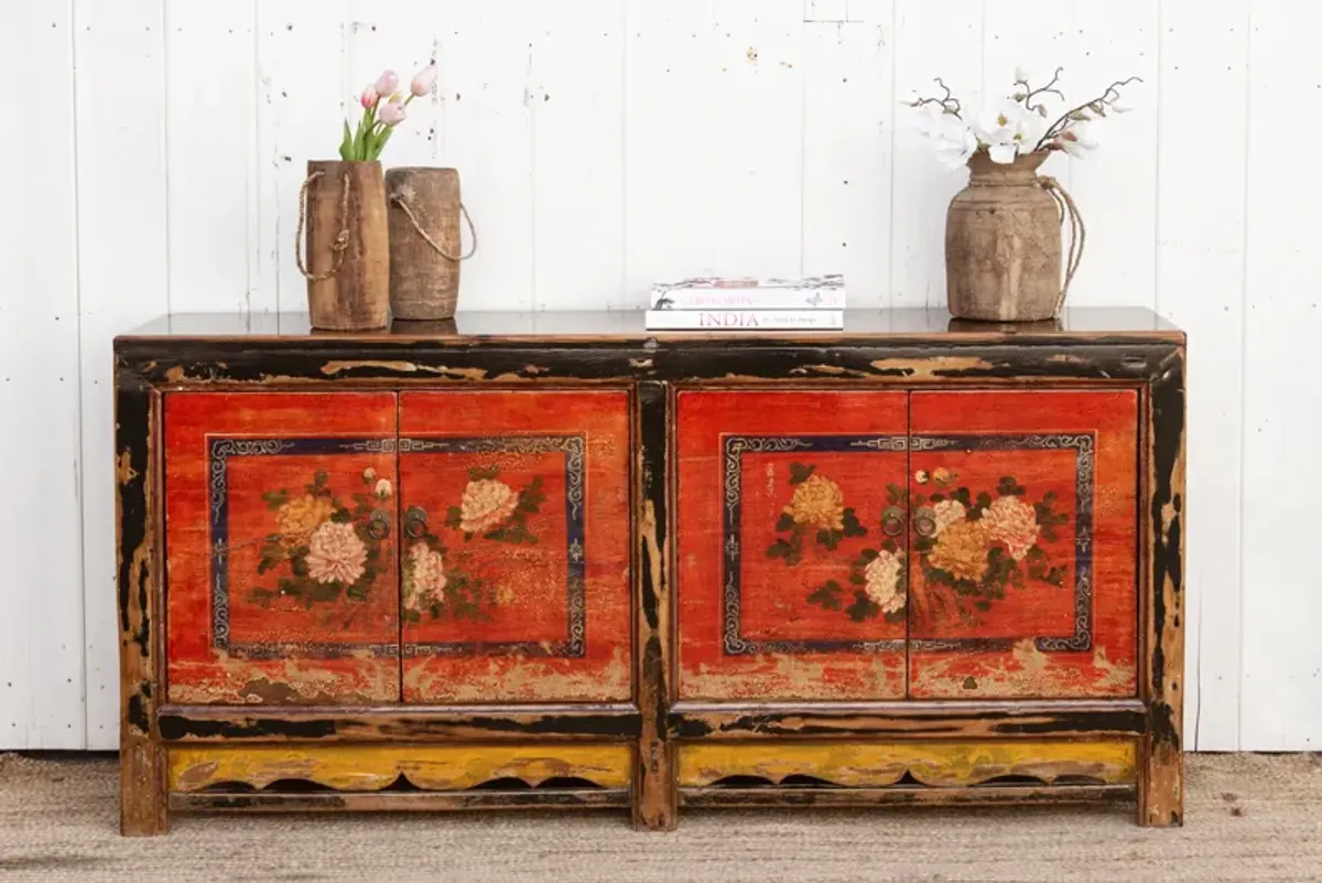 Antique 6' Floral Mongolian Sideboard