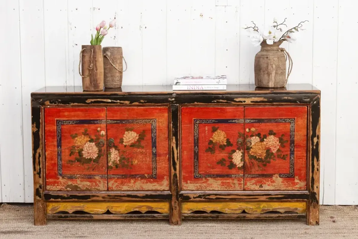 Antique 6' Floral Mongolian Sideboard