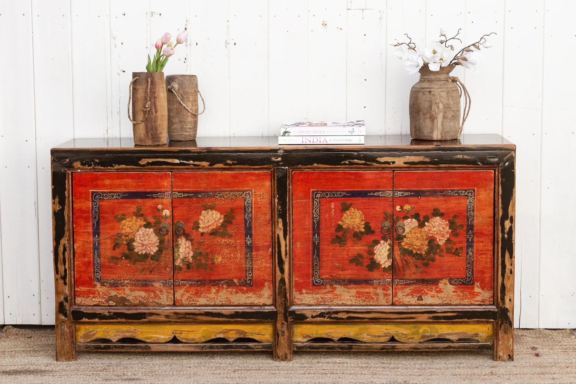 Antique 6' Floral Mongolian Sideboard