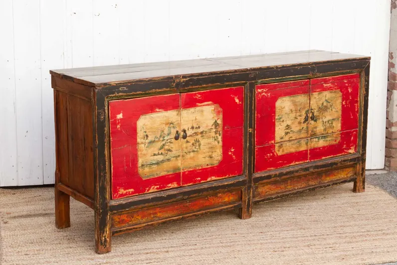 Long Painted Antique Mongolian Sideboard