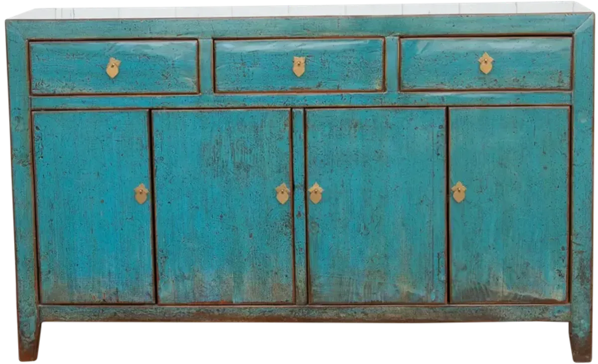 Lacquered Blue Topaz Asian Sideboard