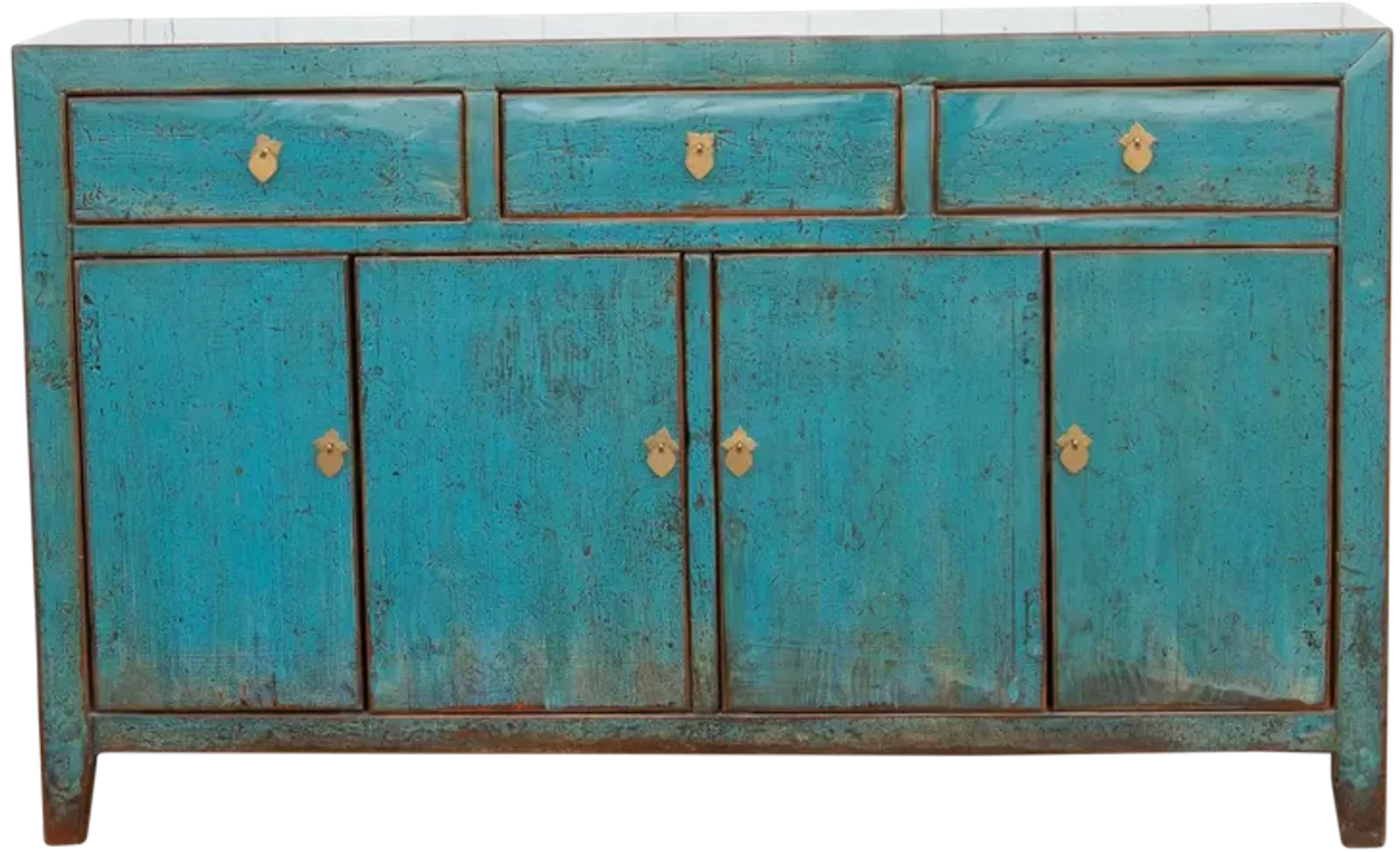 Lacquered Blue Topaz Asian Sideboard