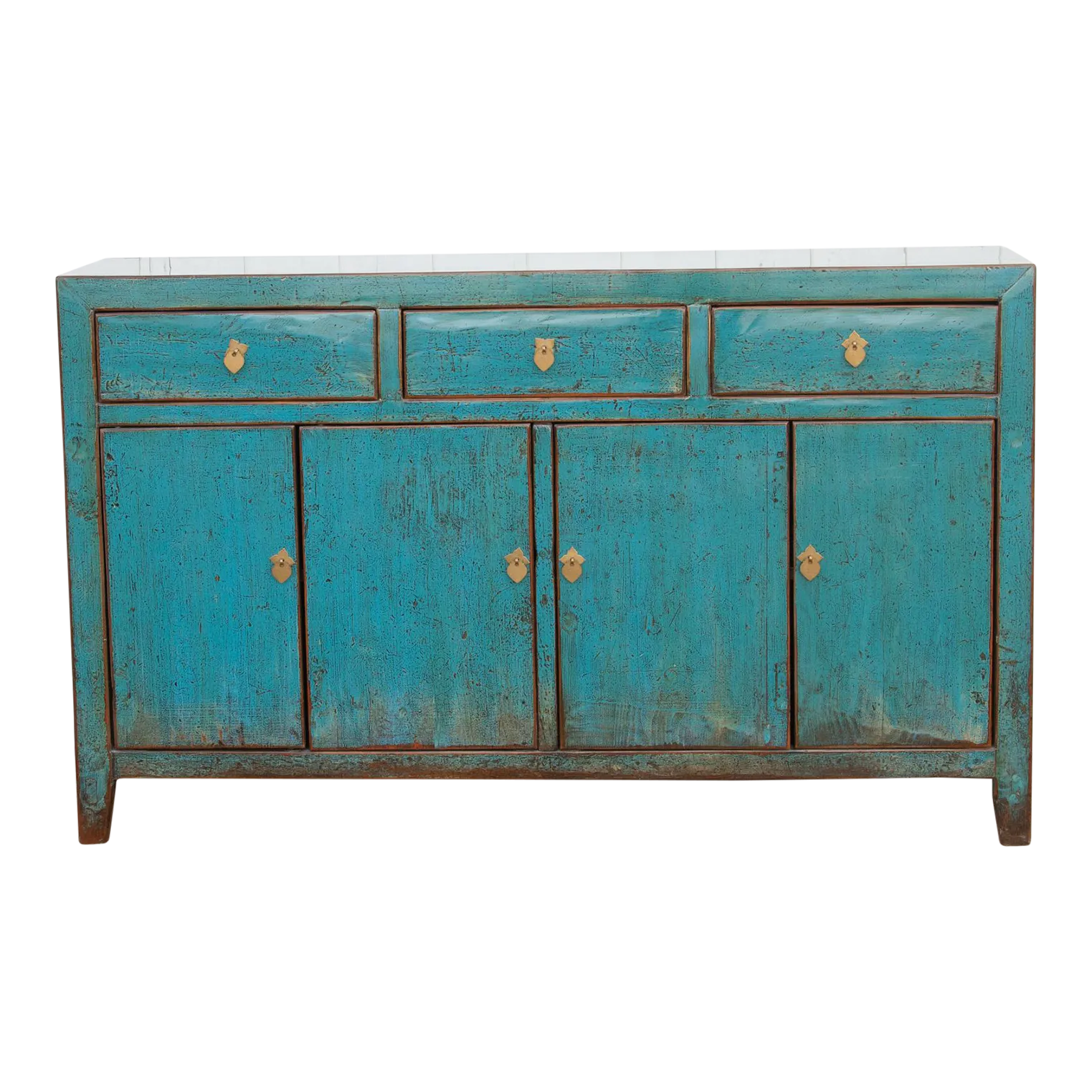 Lacquered Blue Topaz Asian Sideboard