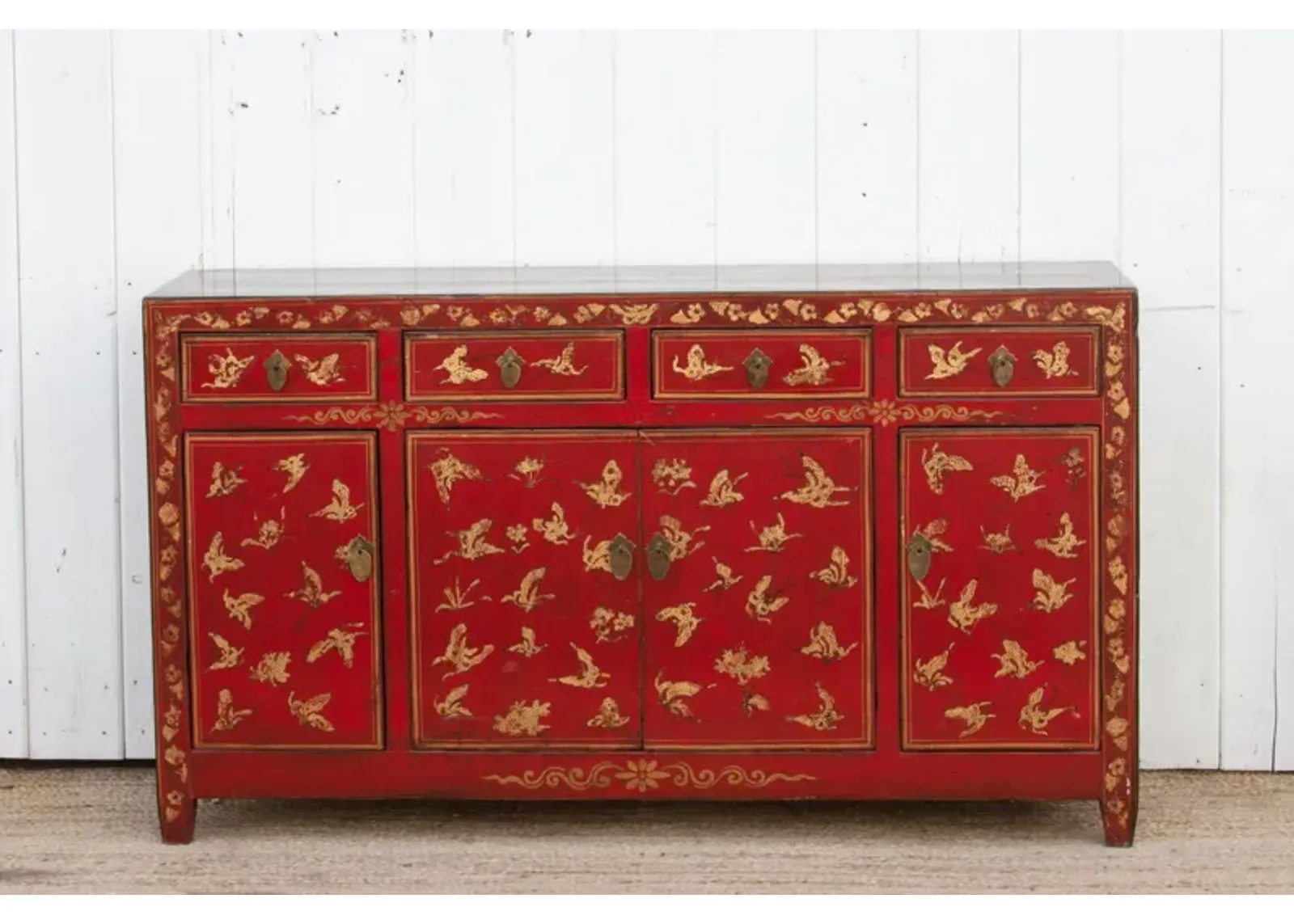 Vintage Painted Butterfly Credenza