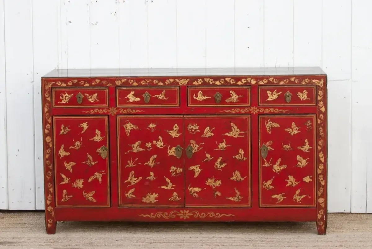 Vintage Painted Butterfly Credenza