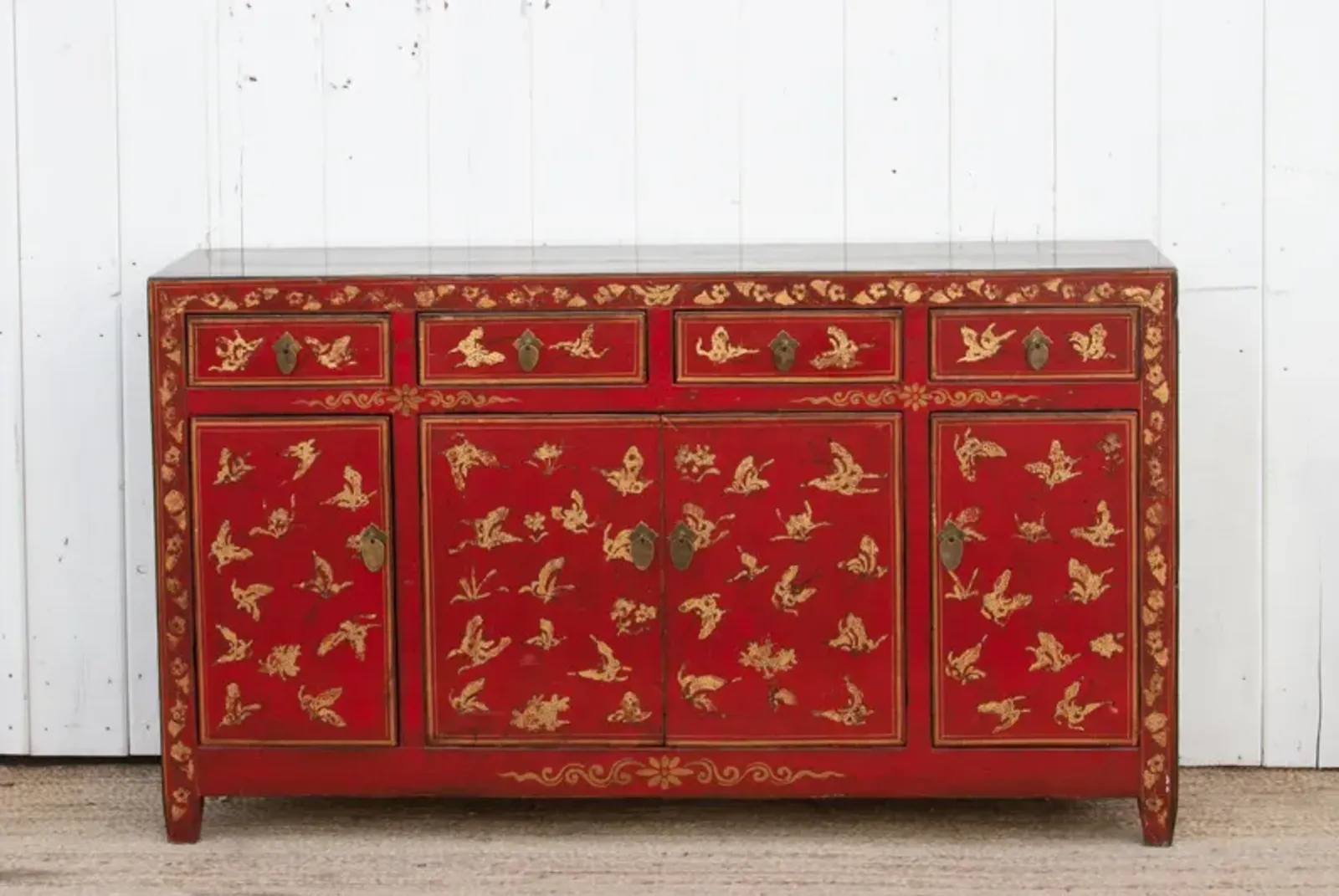 Vintage Painted Butterfly Credenza