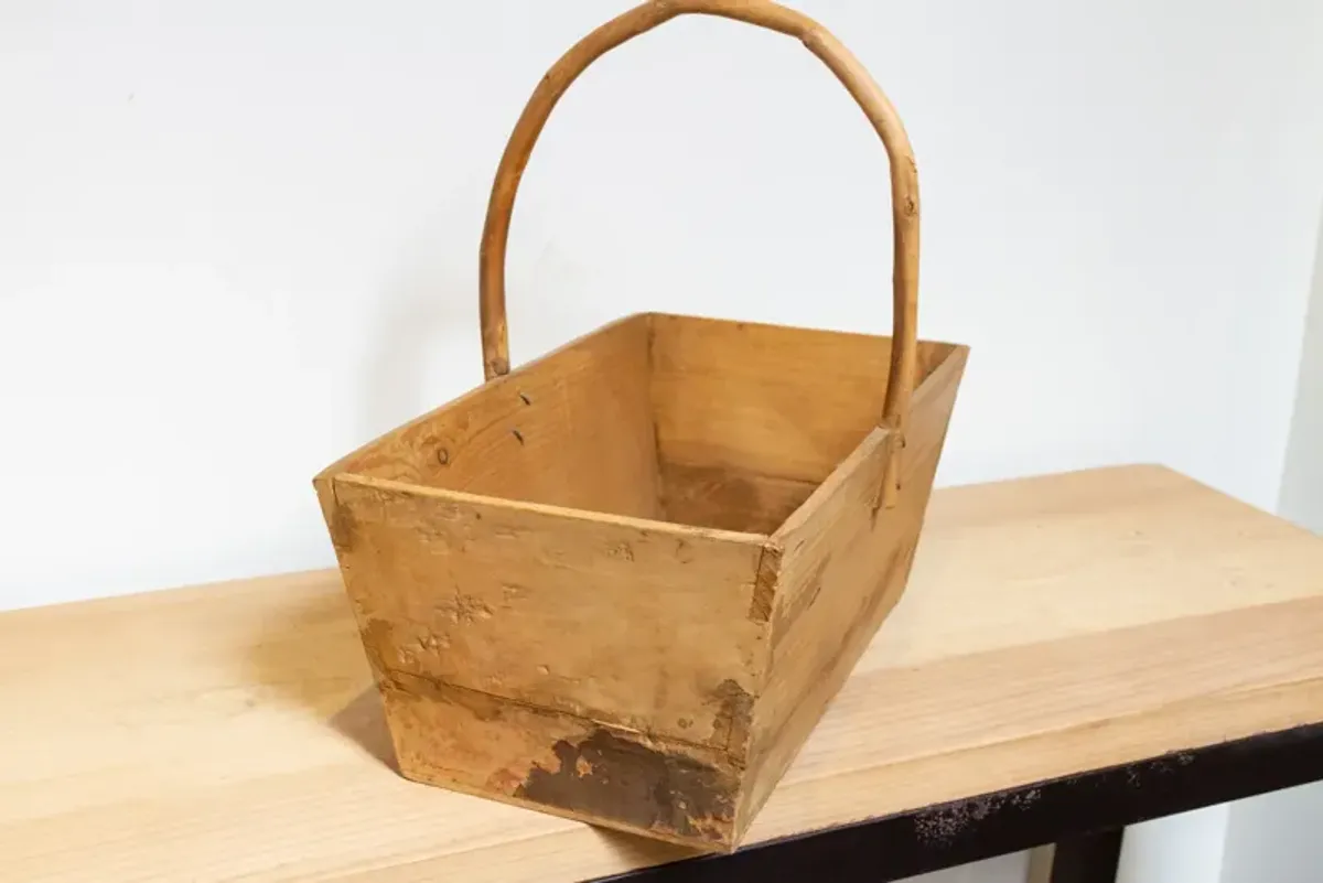 Long Farmhouse Bamboo & Wooden Basket - Handcrafted