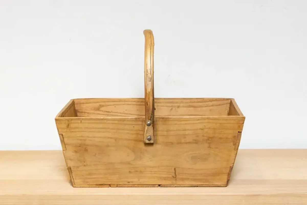 Antique Stripped Wood English Basket - Handcrafted