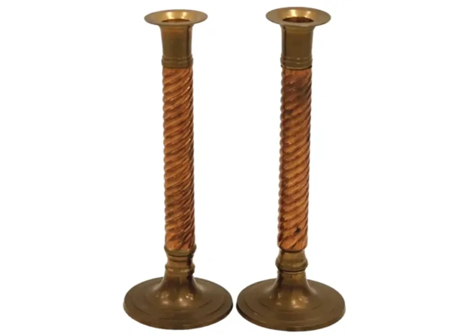 Brass and Copper Candle Holders - a Pair