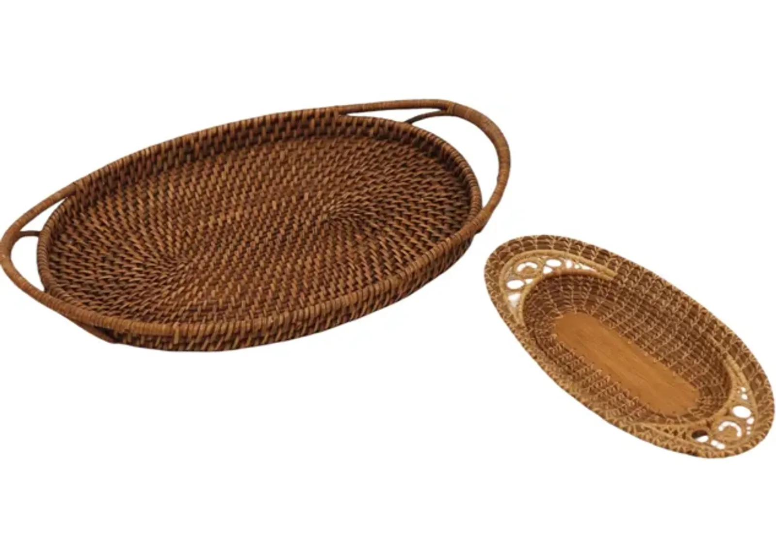 Rattan & Pine Needle Serving Trays Set of 2