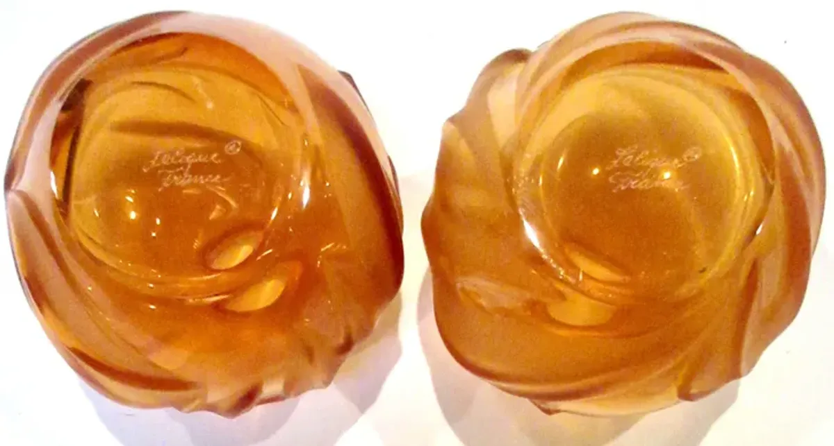 Lalique French Crystal Vases Pair