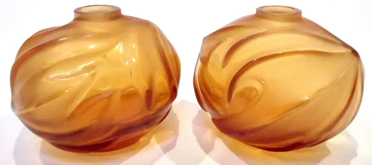 Lalique French Crystal Vases Pair