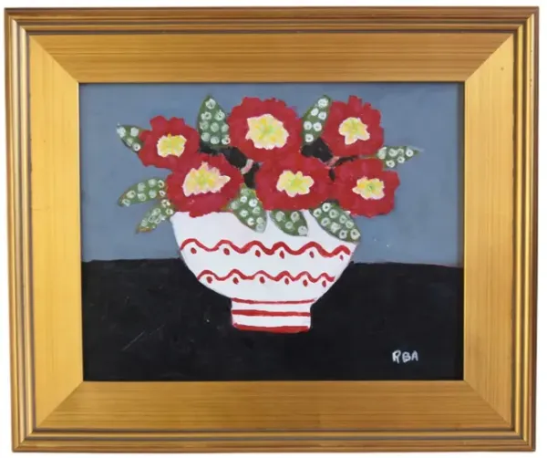 Bouquet Bowl Red Flowers Oil Painting