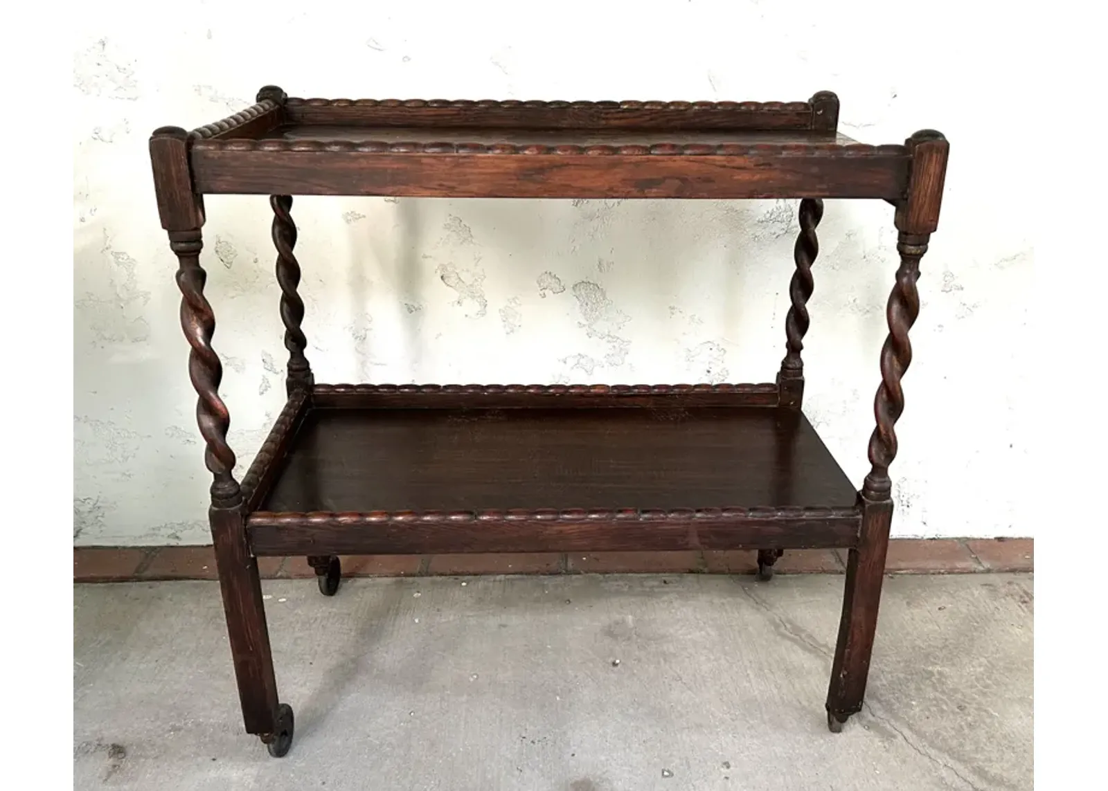 Early 1900s Oak Barley Twist Drinks Cart