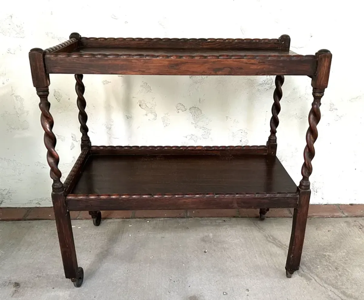 Early 1900s Oak Barley Twist Drinks Cart