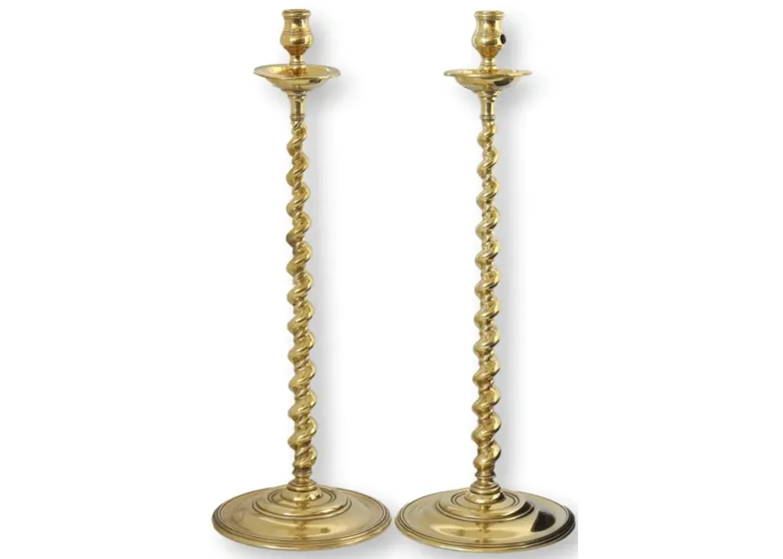 Tall Antique Brass Twist Candlesticks