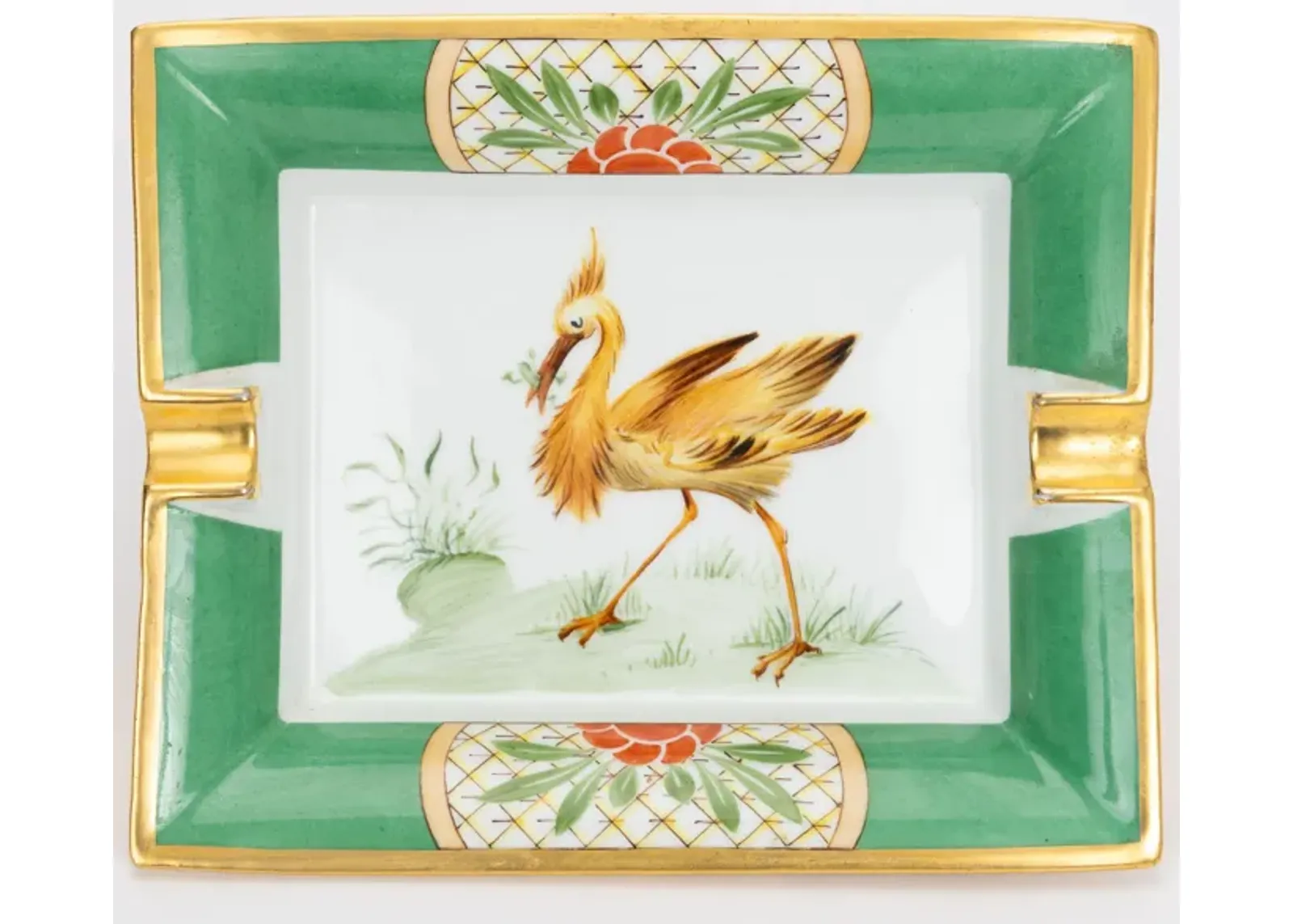 Hermès Gold and Green Bird Ashtray