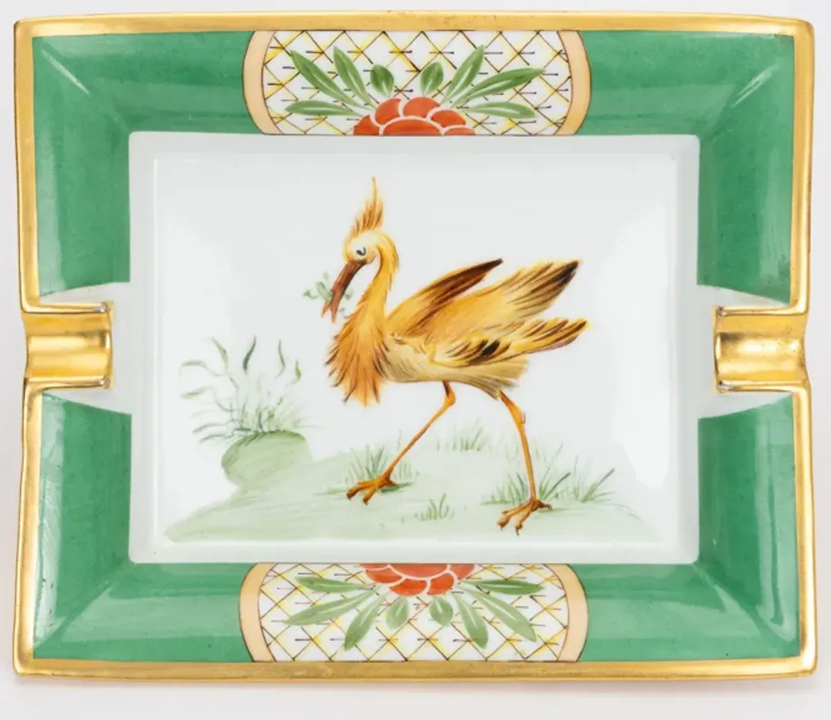 Hermès Gold and Green Bird Ashtray