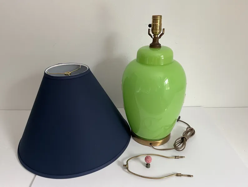 Midcentury Palm Ginger Jar Lamp w/Shade