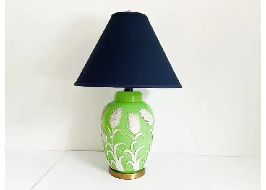 Midcentury Palm Ginger Jar Lamp w/Shade