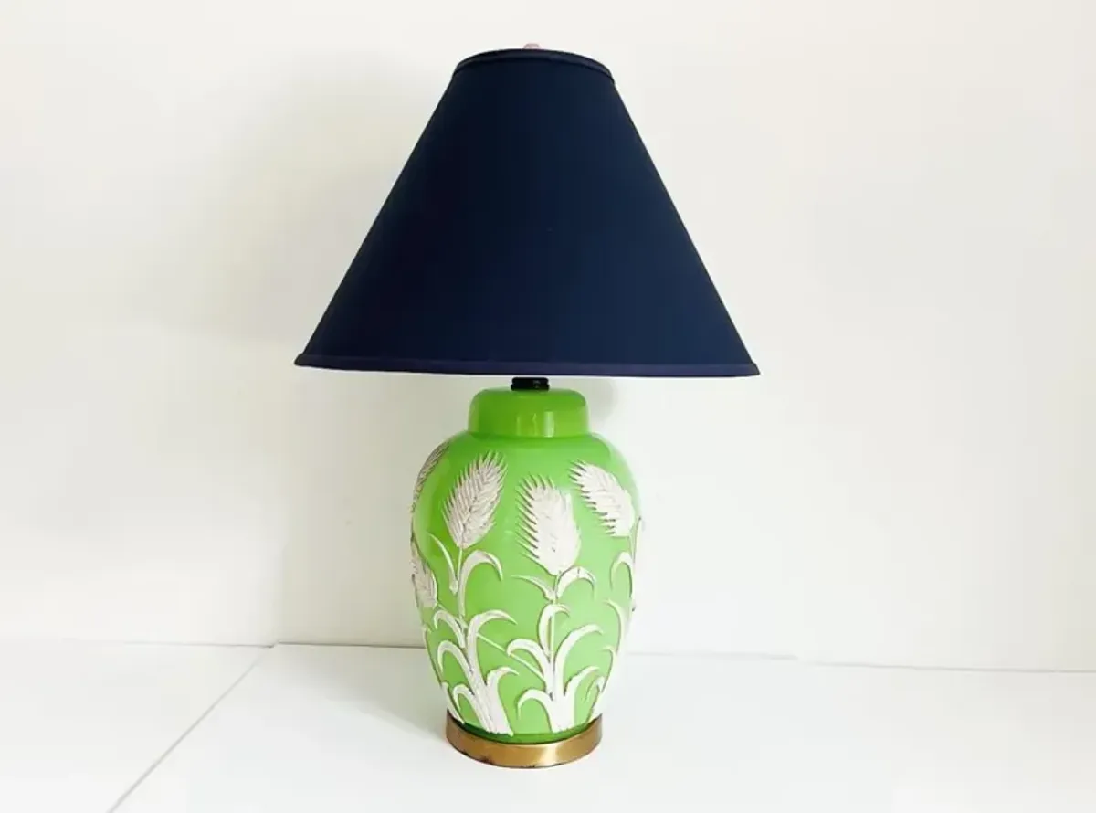 Midcentury Palm Ginger Jar Lamp w/Shade