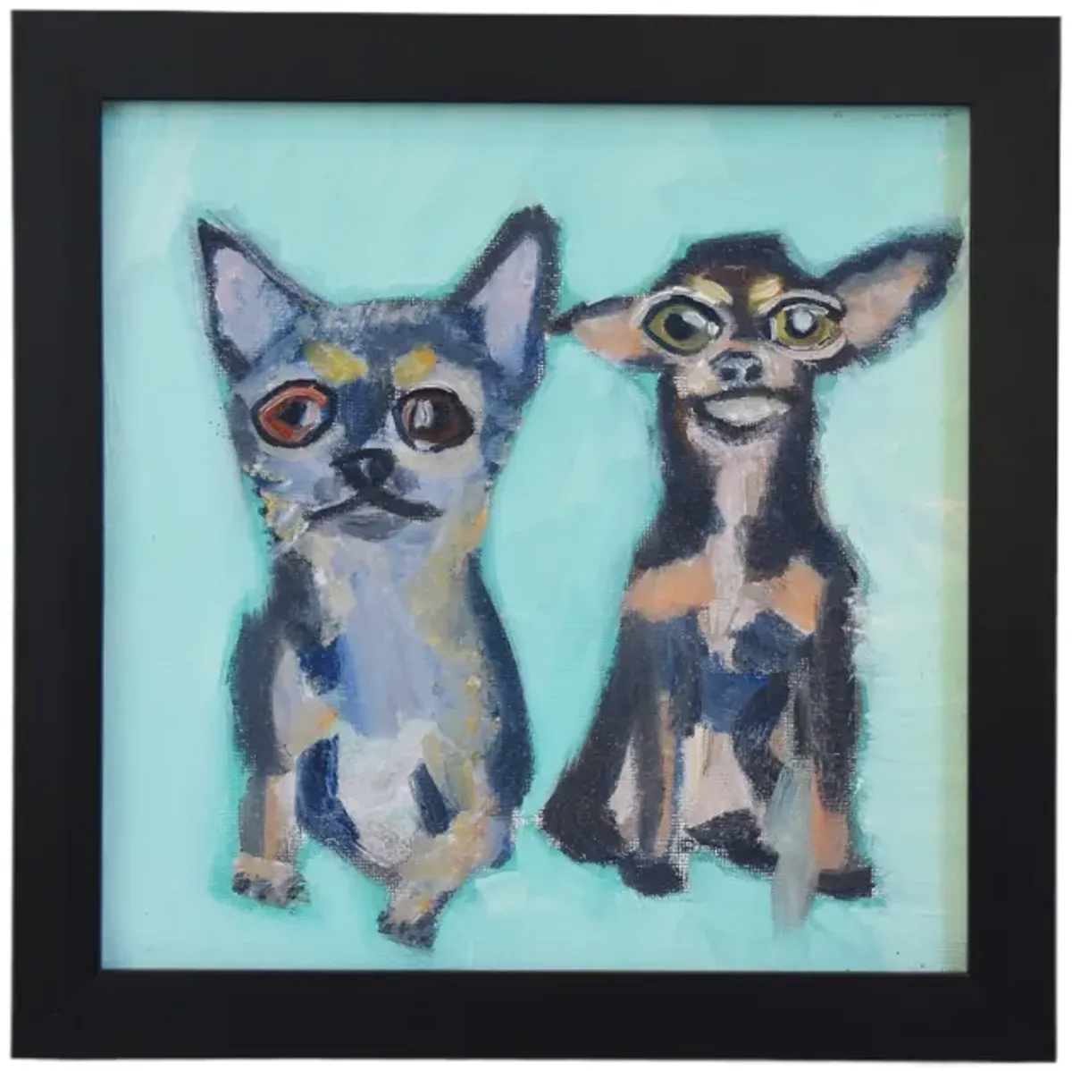 Puppy Friends Folk Art Oil Painting