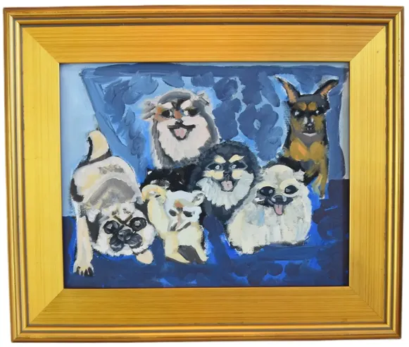 Doggie Best Friends Folk Art Painting