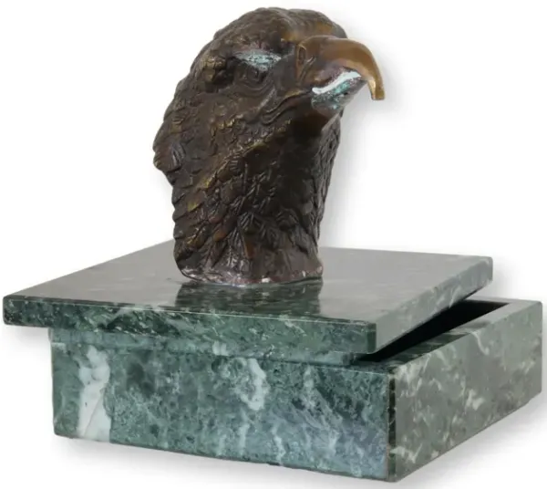 Antiqie French Bronze Eagle - Marble Box - New England Mercantile - Brown