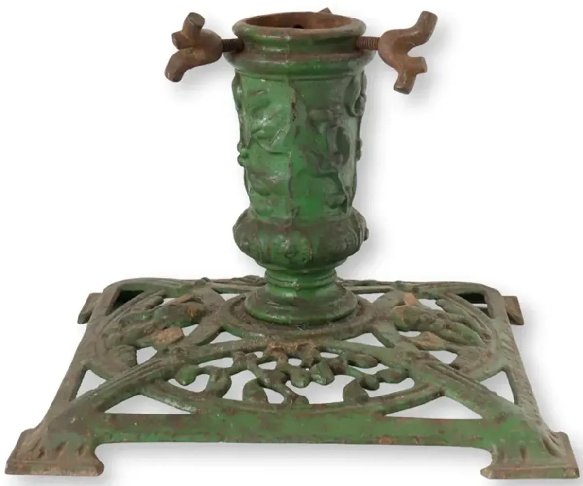 Antique Cast Iron Art Nouveau Tree Stand - Green