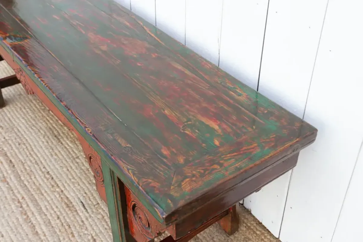 Primitive Painted Lacquered Gansu Bench