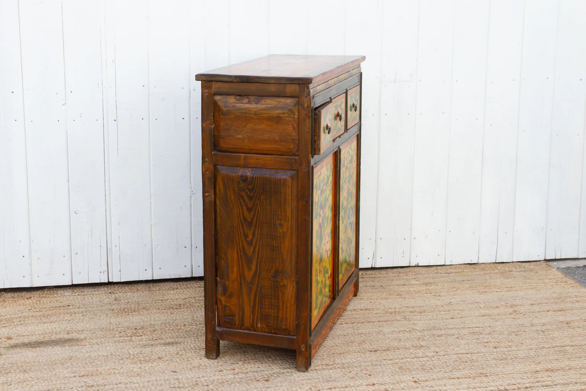 Antique Floral Tibetan Tall Cabinet