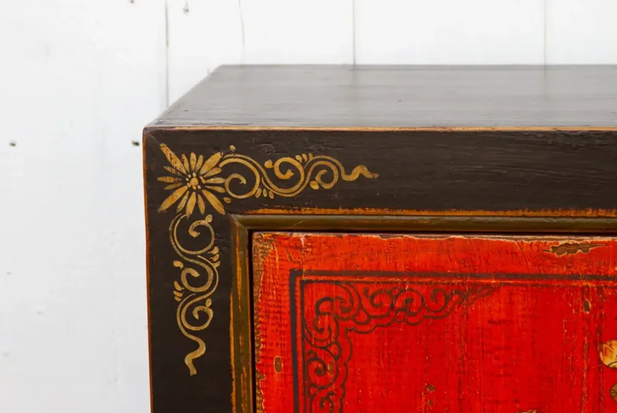 Mongolian Red & Black Floral Cabinet