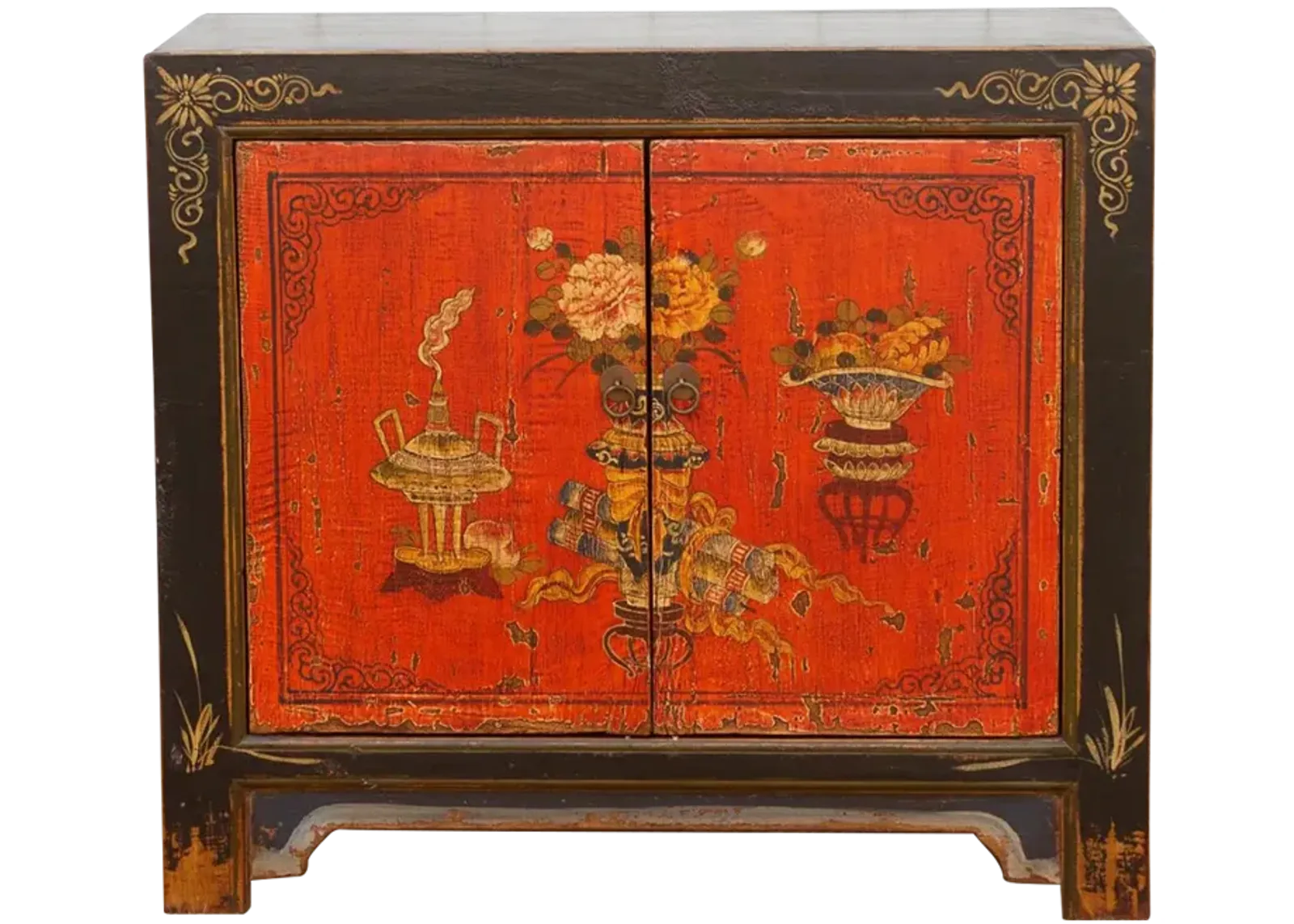 Mongolian Red & Black Floral Cabinet