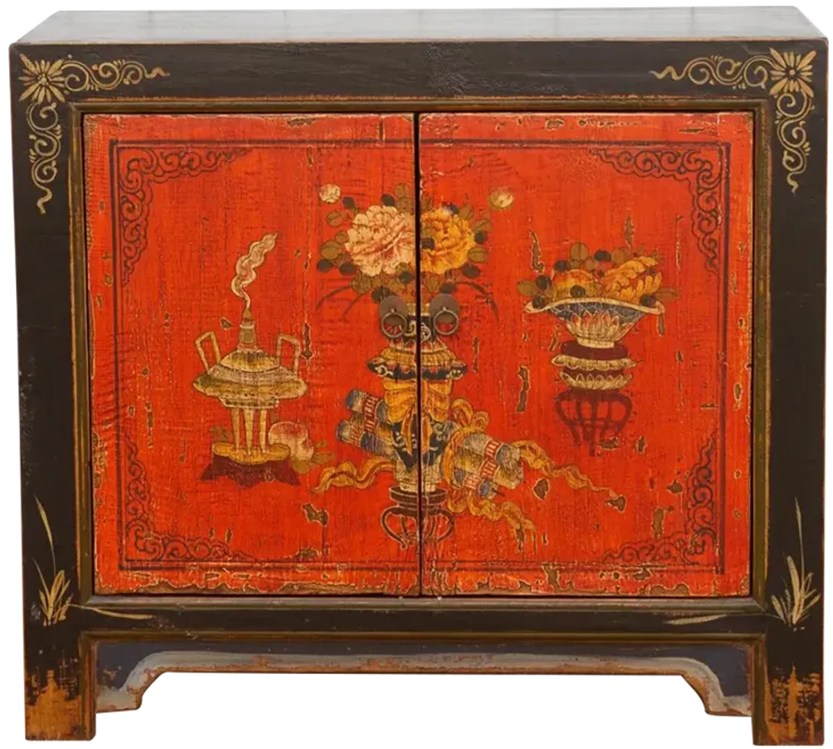 Mongolian Red & Black Floral Cabinet