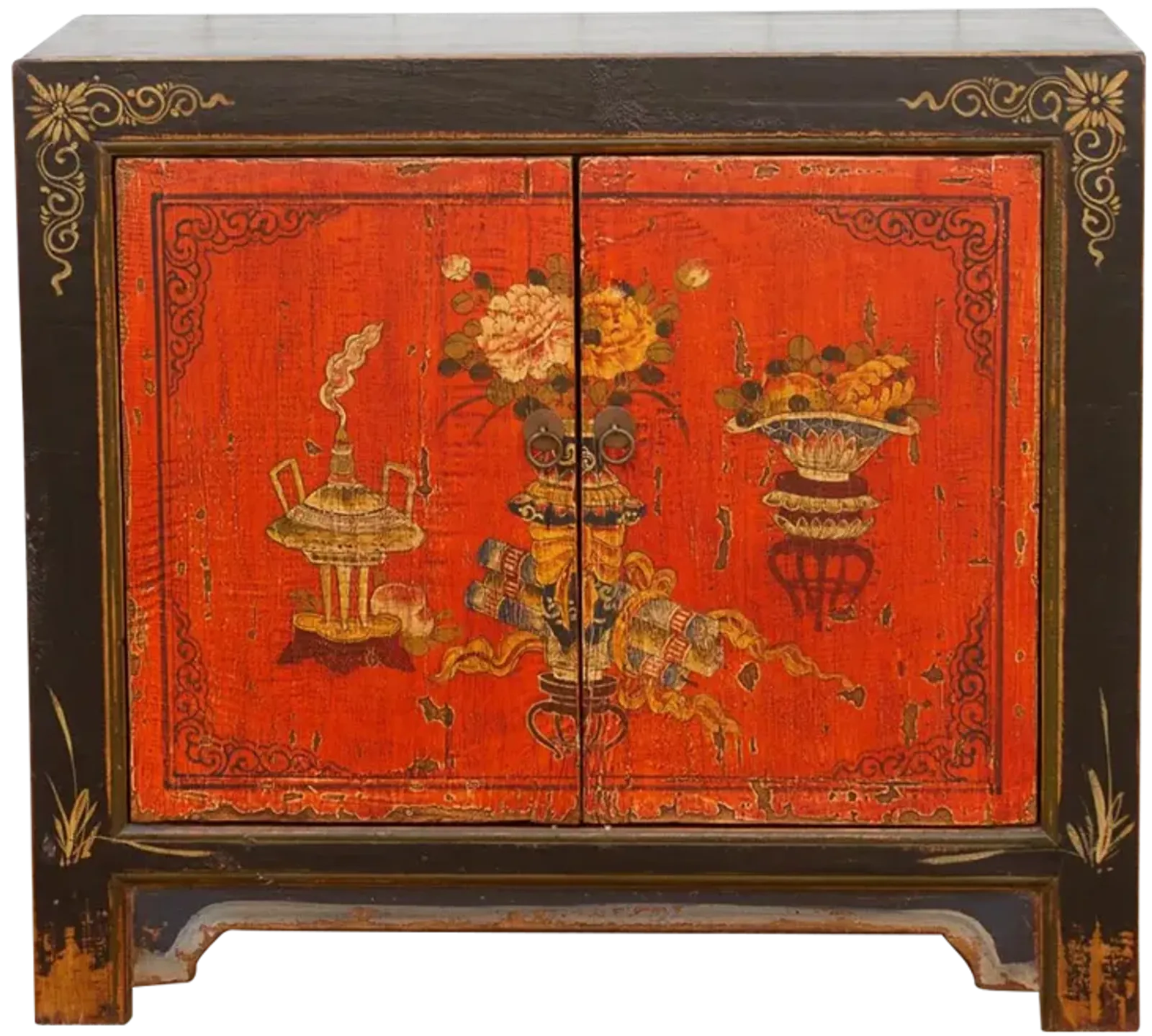 Mongolian Red & Black Floral Cabinet