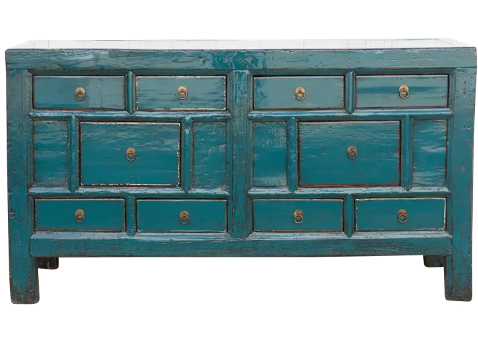 Long Blue Lacquered 10-Drawer Dresser - Handcrafted