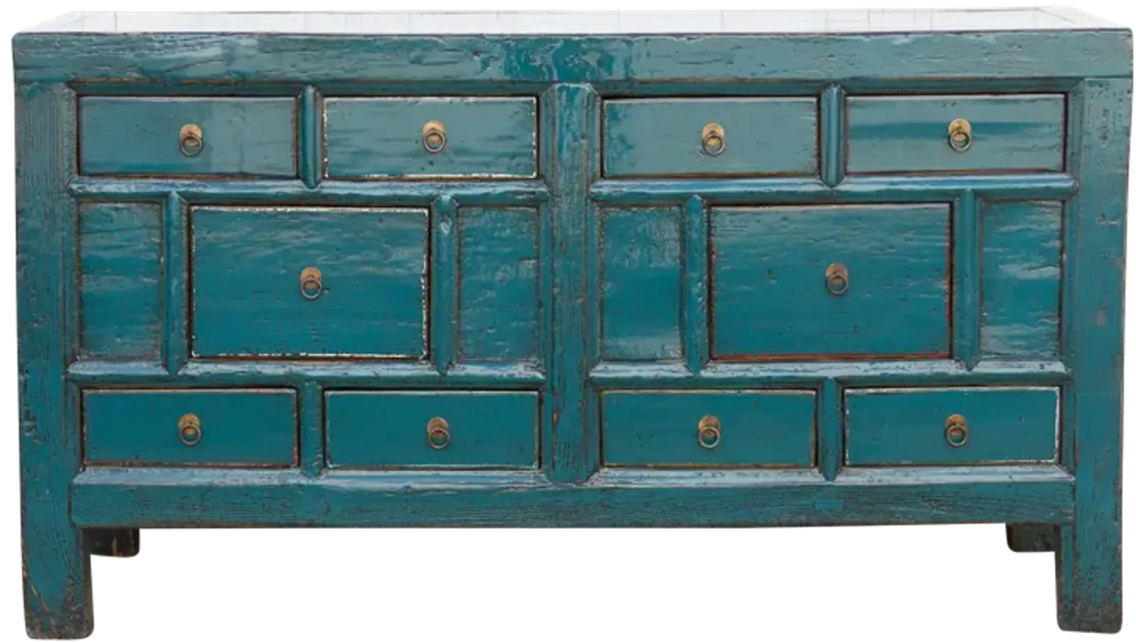 Long Blue Lacquered 10-Drawer Dresser - Handcrafted