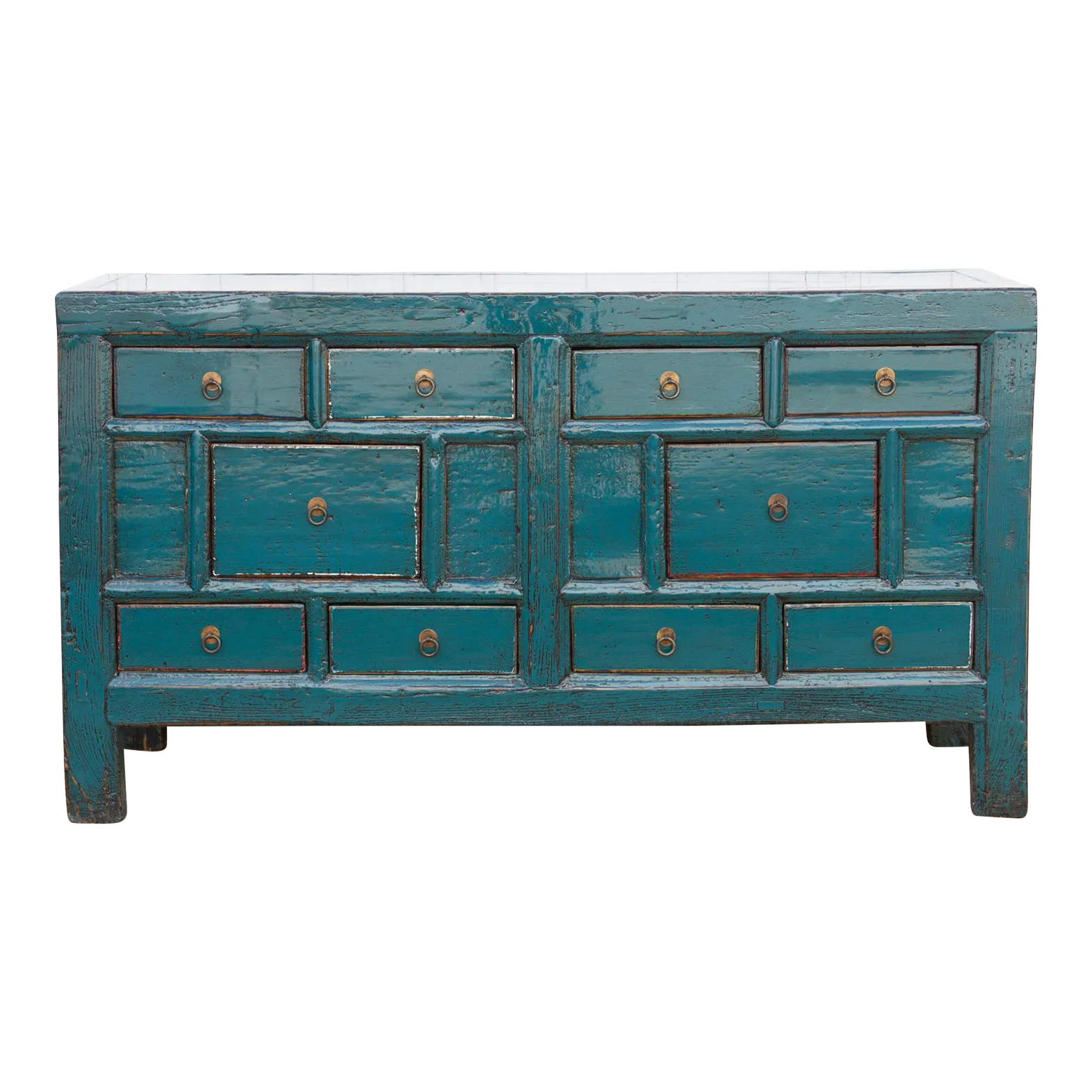 Long Blue Lacquered 10-Drawer Dresser - Handcrafted