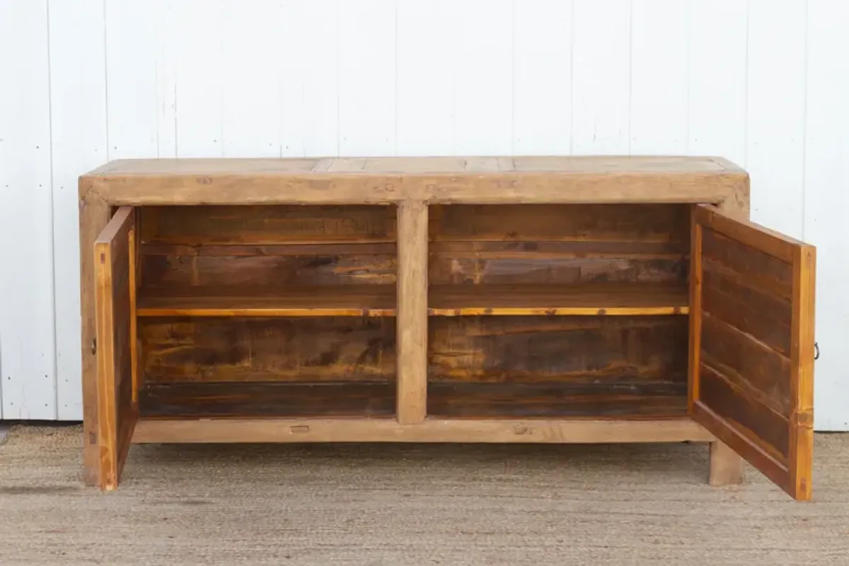 Old Bleached Wood 2-Door Lattice Cabinet