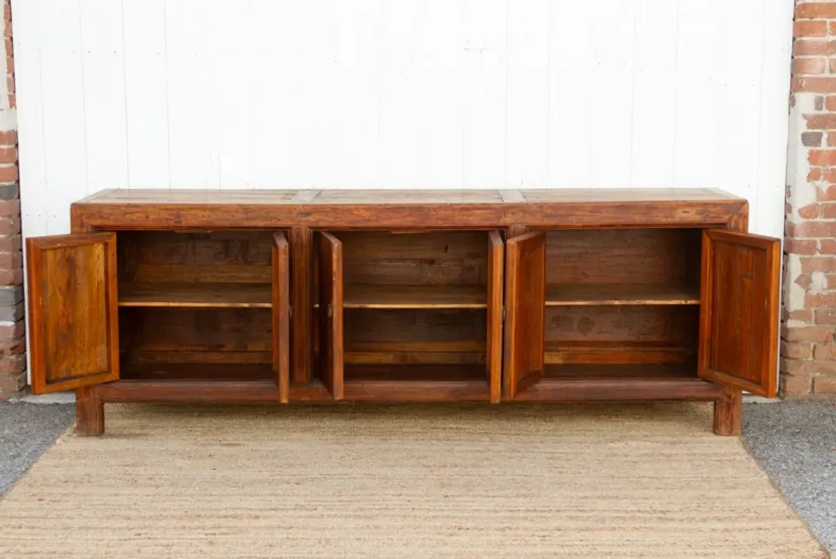 Long Patinated Walnut Country Sideboard