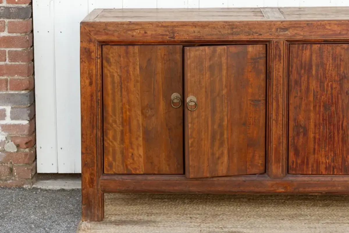 Long Patinated Walnut Country Sideboard