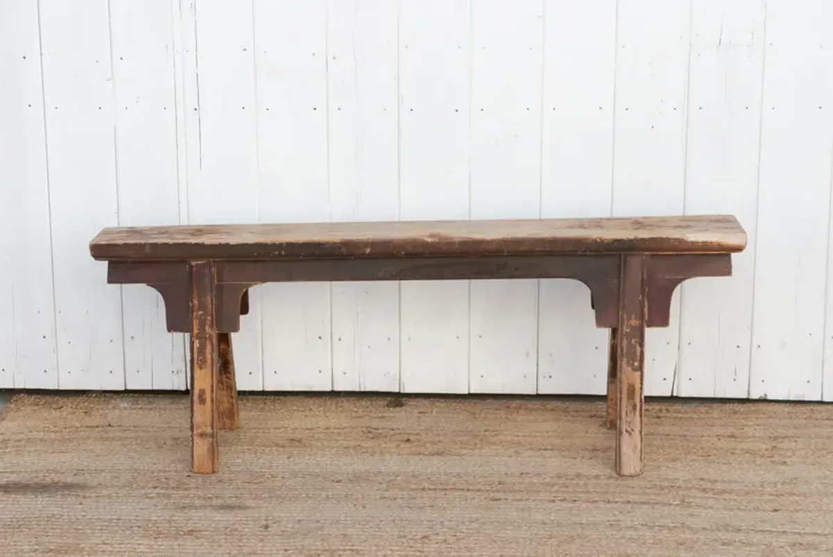 Vintage Chinese Painted Antique Slim Bench - Brown