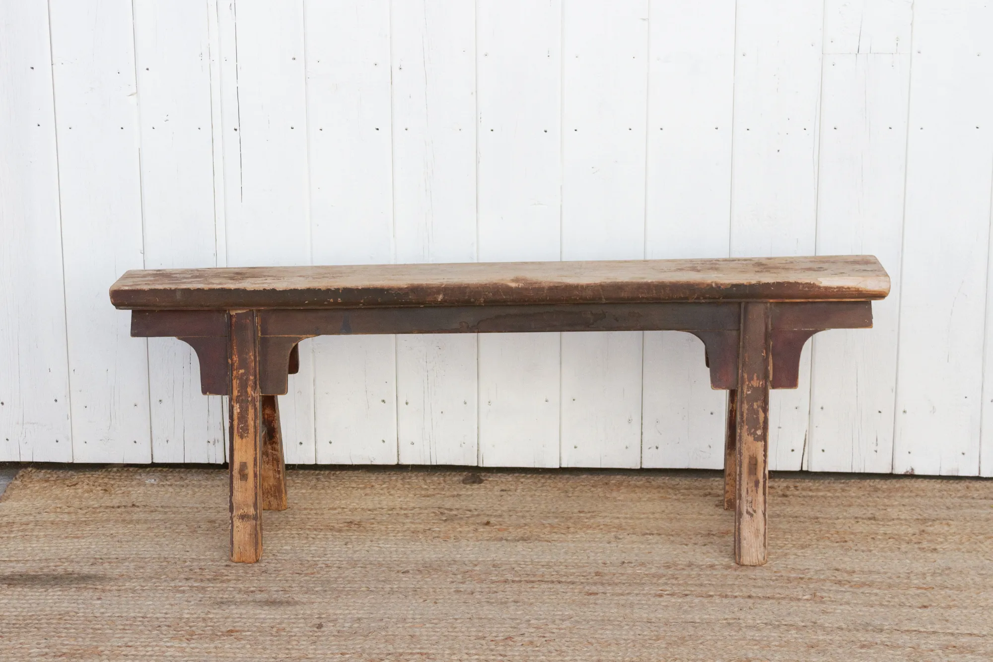 Vintage Chinese Painted Antique Slim Bench - Brown